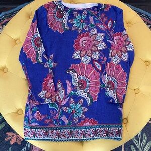 Talbots Floral 3/4 Sleeve Top in Blue and Pink